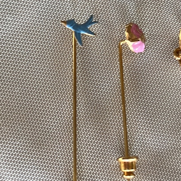 Avon Pin and 8 Stick Pins Lot Telephone Flower Lock Moon Butterfly Bird Stars - Picture 3 of 12